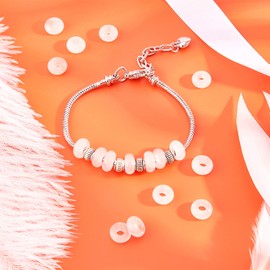 NBEADS Pack of 30 European Beads, 10 mm Natural Rose Quartz Large Hole Loose Stone Beads, Dreadlock Beads, Rondelle Spacer, Gemstone Hair Beads for Charm Bracelet Jewellery Making, Hole: 4 mm