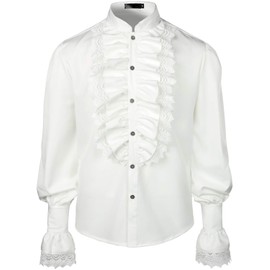 VATPAVE Mens Ruffle Pirate Shirts Medieval Renaissance Cosplay Costume Steampunk Victorian Tops XX-Large White LC51