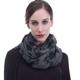 Lina & Lily Cat Animal Print Women's Infinity Scarf Lightweight (Dark Gray & Black)