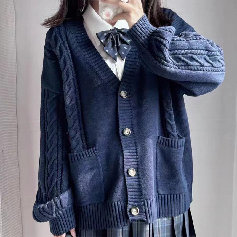 TYYRBMG Women's School Cardigan, V-Neck with Pockets, JK Uniform, Sweater,