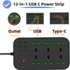Flat Plug Power Strip, Extension Cord with 6 Universal International