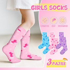 Stadupimry Kids Girls Toddler socks 3 Pairs Unicorn Cute Novelty Knee High Socks 3-8 Years