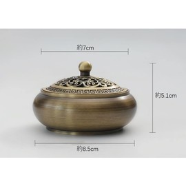 Ansimple Incense Burner (Desktop Incense Burner), Incense Burner, Round Burner, Copper Burner, Antique Style, Lid Included, Incense Holder Included (Brass Color)