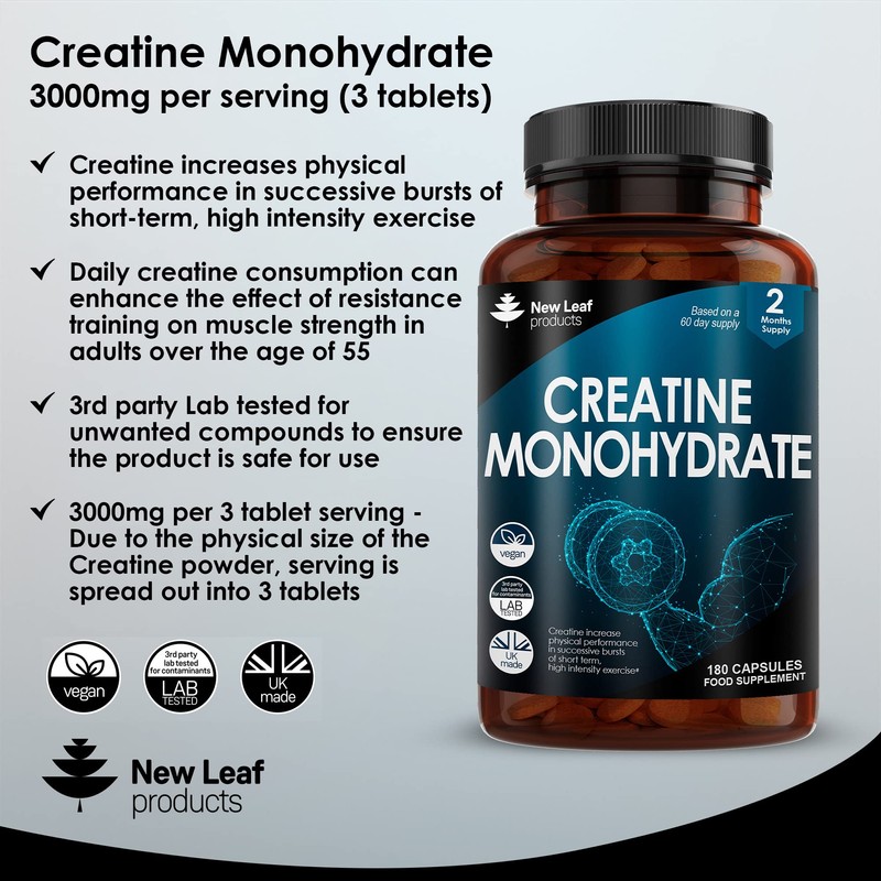 Creatine Monohydrate Tablets 3000mg - 180 Creatine Tablets - Exercise
