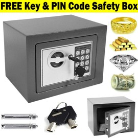 Lucn Electronic Safe Box Password Case 4.6L Grey Steel Digital/Key Security Money Cash Deposit Box Security