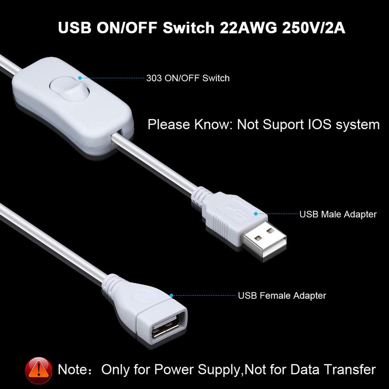 ELECTOP 2 Pack Male to Female USB Cable with On/Off