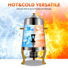 3.5 Gallon Hot Beverage Dispenser,Stainless Steel Coffee Urn Electric Hot Drinks Dispenser (Alcohol Heating&Gold)