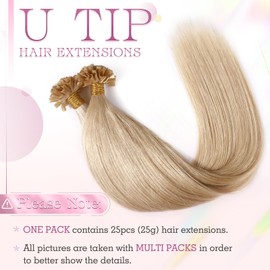 Elailite Real Hair Bondings Extensions Blonde U-tip Keratin Hair Extension Straight 25 Strands 25 g 60 cm #24 Medium Blonde