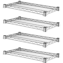 4 Pack! 14" W x 30" L Chrome Wire Shelf. Heavy-Duty Adjustable Storage Rack, Commercial-Grade Shelving Unit for Kitchen, Garage, or Warehouse, Open Wire Design for Airflow, Durable and Versatile