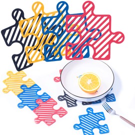 H&W 8Pcs Silicone Coasters for Drinks, Puzzle Coasters for Coffee Table, Cute Cup Mats for Tabletop Protection, Trivet Mats for Home Décor(4 Colors)