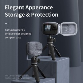 TELESIN Mini Carry Case for Go Pro Hero 12 11 10 9 Black, Pocket Size Travel Portable Storage Bag with Half Open Zipper Supports Connecting with Go Pro 11 10 9 Selfie Stick and Tripod Accessories