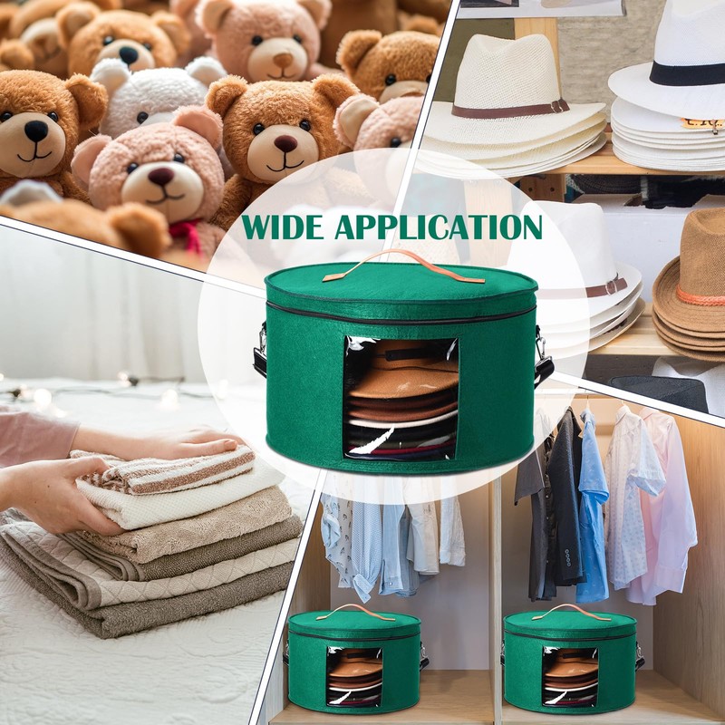 Suzile 4 Pack Large Round Foldable Felt Hat Box for