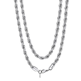 Bandmax Mens 6MM Rope Chain Necklace 22 Inch Solid Stainless Steel Silver Tone Twisted Rolo Chain Fancy Cable Neck Chain for Son Grandson Father Husband BF