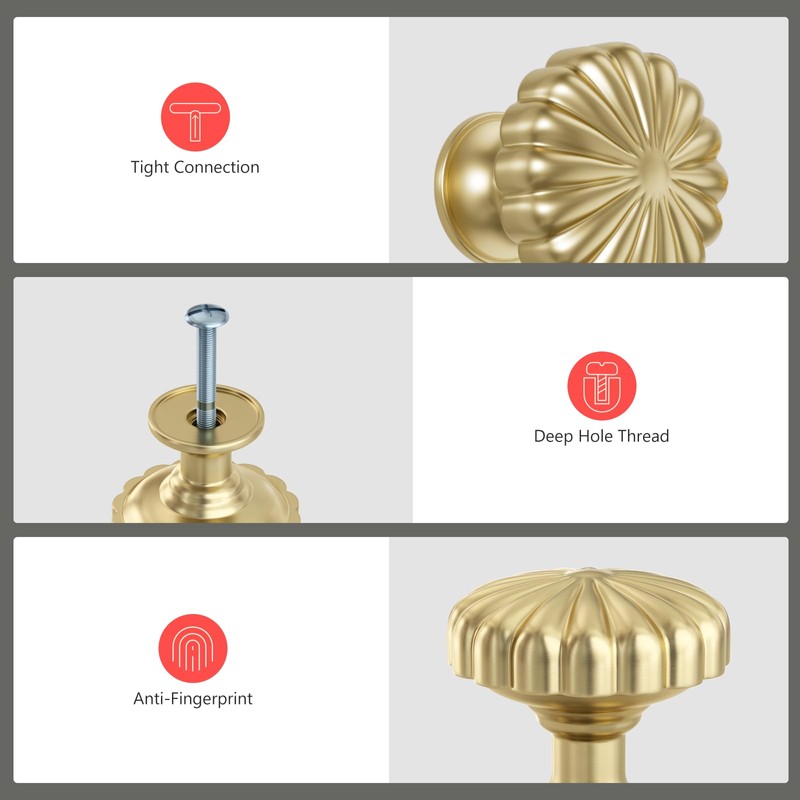 homdiy 10 Pack Gold Knobs Gold Drawer Knobs Brushed Brass