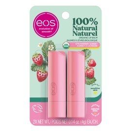 EOS eos 100% Natural & Organic Lip Balm Stick, Strawberry Sorbet, All-Day Moisture, Made for Sensitive Skin, 4g, 2-Pack