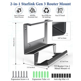 Starlink Gen 3 Router Mount, Starlink Standard V3 Mesh Router Gen3 & Power Supply 2-in-1 Metal Wall Mount kit，Starlink Mounting Kit Accessories for Starlink V3 & Gen 3 Mesh Router Node