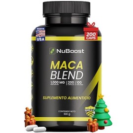 NuBoost Mezcla de Maca Peruana 1000 mg  200 Cpsulas de Maca Negra, Roja y Amarilla con Pimienta Negra  Sin OMG  Certificado USDA  Hecho en EE. UU.    
