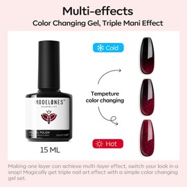 modelones Color Changing Burgundy Red Gel Nail Polish, 15 ML Black Red Mood Temperature Change Nail Polish Gel Soak Off Christmas Nail Art DIY Salon Manicure Holiday Gift for Girls Women