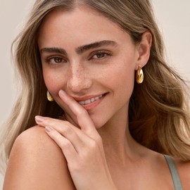 Thunaraz Gold Chunky Hoop Earrings Set for Women,14K Gold Plated Huggie Hoop Earrings Hypoallergenic Open Twisted Chunky Thick Jewelry for Multiple Piercing Gold Hoops Earrings for Gifts Gold 3