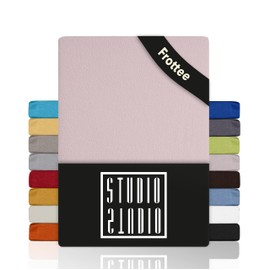 STUDIO Basic Terry Fitted Sheet 140 x 200 cm - Soft Terry Cloth Fitted Sheet Made of 80% Cotton & 20% Polyester - Powder - Oeko-Tex Certified, Non-Iron & Elastic - for Mattresses 15-25 cm