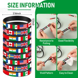 Ctosree 60 Pcs International World Flags Pencils with Eraser and Bracelets American British France China India Flag Geography Learning Tool International Day of Education Gift Back to School