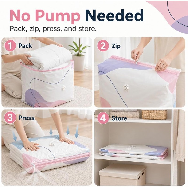 No Pump Vacuum Storage Bags, 3D Vacuum Storage Bags without