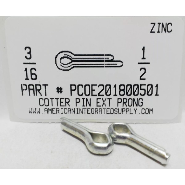 AMERICANINTEGRATEDSUPPLY.COM 3/16X1/2 COTTER PIN EXTENDED PRONG STEEL ZINC PLATED (30)