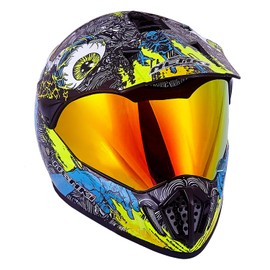 NENKI Dirtbike Helmet Adult ATV UTV MX Helmet Adult Men Women Motocross Helmet Off Road Helmet Casco Motocross DOT Approved Red Visor (Medium, Green Skull )