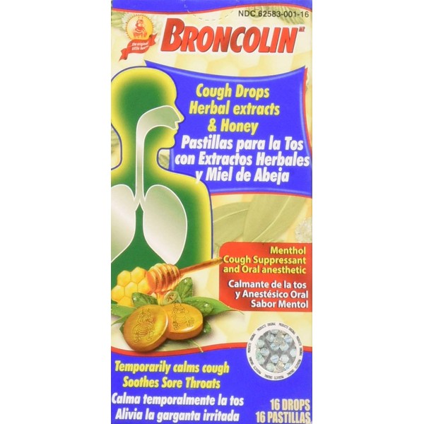 Broncolin Pastillas - Cough Drops - Hard Candy, 16 Count (Pack of 1) (OI-31686)