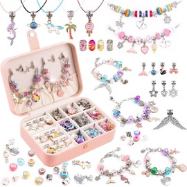 140Pcs Charm Bracelet Making Kit for Kids with Jewelry Box with J, Gifts for Girls Ages 8 9 10 Year Old,Girl Birthday Gifts,Girl Toys, Crafts for Girls 8-12