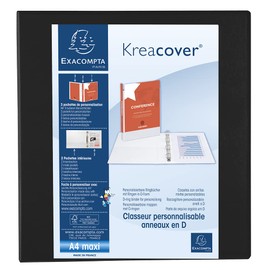 Exacompta KreaCover 51845NE Presentation Ring Binder Made of Opaque Plastic for DIN A4, 4-D Ring Mechanism 60 mm, Spine 90 mm, Black, Ideal for School and Office Ring Binder Ring Binder Ring Binder