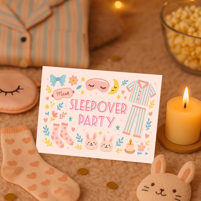 20 Double Sided Sleepover Party Invitations for Girls, Colorful Unique
