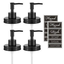 Regular Mouth Plastic Mason Jar Soap Dispenser Pumps and Lids- Rust-Proof Mason Jar Accessories Rustic Farmhouse Kitchen Counter Top Bathroom Decor and Organization - 4 Pack