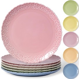 HOMBENE Heartbeat Dinner Plates Set of 6, 10.5", Porcelain Plate, Snack, Ice Cream, Waffles Dinner,Salad Plate for Kitchen, Microwave & Dishwasher Safe (Mixed Colors)