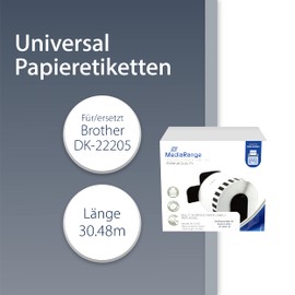 MediaRange Continuous Paper Label for / Replaces Brother DK-22205 62 mm 30.48 m Black on White