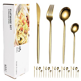 6 Set Gold Cutlery Set Stainless Steel Elegant Steak Knife Fork Spoon Flatware Kit for Hotel Restaurant