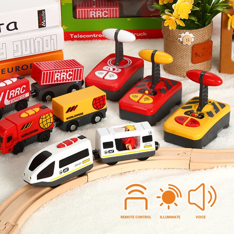 Remote Control Electric Train Toy Compatible with Wooden Track Car