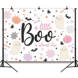 DULUDA 7x5 FT Halloween Baby Shower Backdrop A Little Boo is Almost Due Baby Shower for Halloween Baby Shower Decorations Pink Pumpkin Cobweb Lovely Ghost Photography Background Banner Booth Props