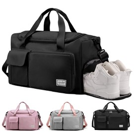 Travel Duffel Bag for Women Men, Sports Gym Bag with Shoes Compartment, Waterproof Travel Bag Overnight Bag with Dry Wet Separated Pocket, Carry Luggage Bag for Weekender, Sports, Gym, Travel (Black)