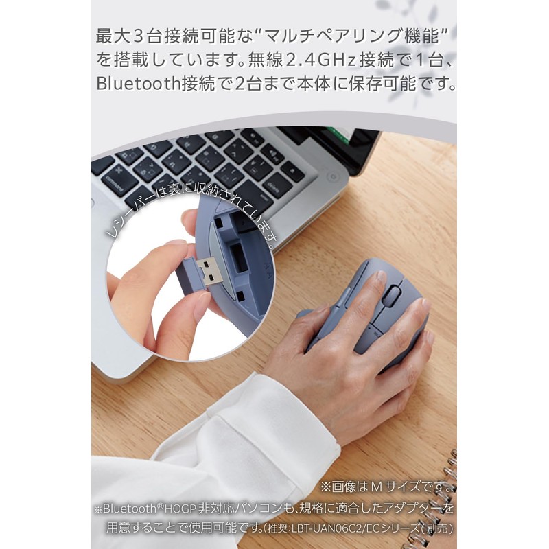 Elecom M-SH31MBSKNV Wireless Mouse, Silent, 5 Buttons + Tilt, Bluetooth,