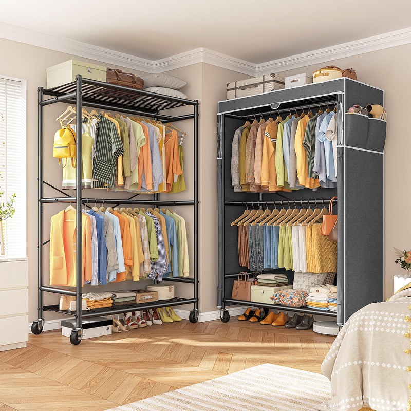 Raybee 80.32" H Clothes Rack with Cover,Rolling Clothing Racks for