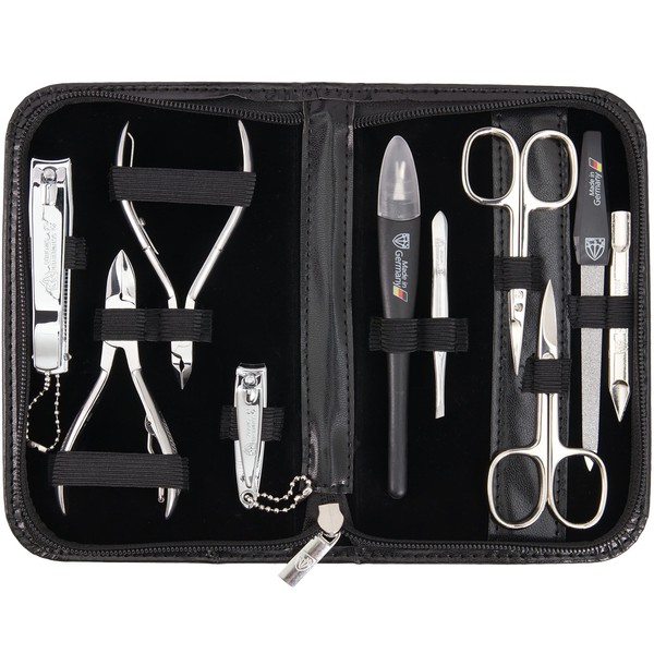 3 Swords Germany - brand quality 10 piece manicure pedicure grooming kit set for professional finger & toe nail care scissors clipper fashion leather case in gift box, Made by 3 Swords (000415)