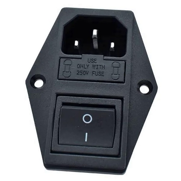 IEC Built-in Socket C14, with Black Switch and Two Fuses,