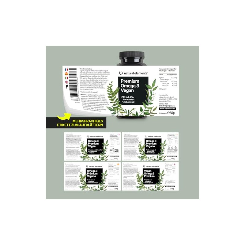 natural elements Premium Omega 3 Vegan - 60 Capsules -