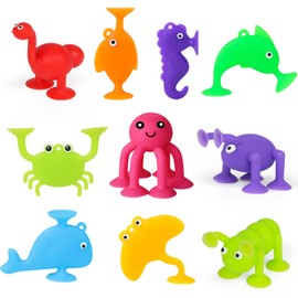 Suction Cup Kids Bath Toy for Baby Aged 3 4 5 Years Old, 10PCS Animal Bathtub Suckers for Toddler, Window Shower Tools, Montessori Gifts for Boys and Girls Age 6-8