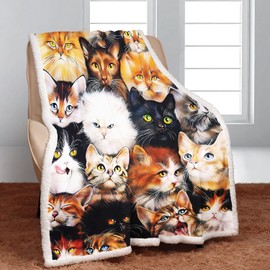 XSMEI 50"x60" Cats Sherpa Blanket Cute Kittens Throw Blanket Super Soft Fuzzy Blanket Thick Warm Fleece Blankets for Couch Bed