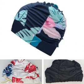 HIKT Aquarobics Indoor Swim Cap for Women (50s) with Long Hair Black