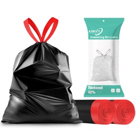 5L Bin Bags Drawstring Small Bin Liners 40 Black Waste Pedal Trash Bags Thick, Tear Resistant, Strong for Bathroom, Office, Bedroom