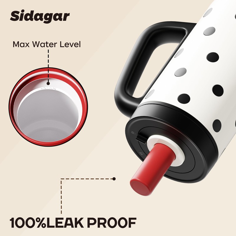 Sidagar 36oz Insulated Tumbler with Straw, Ceramic Water Bottle Travel