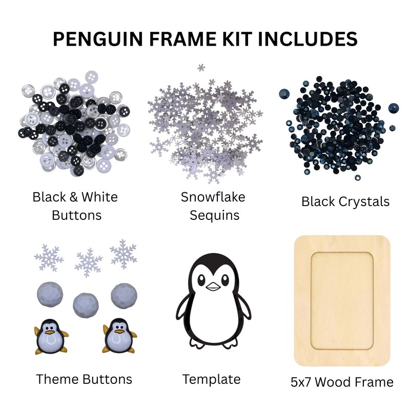 Winter Wonderland Penguin Button Art Kit, DIY Craft Frame with